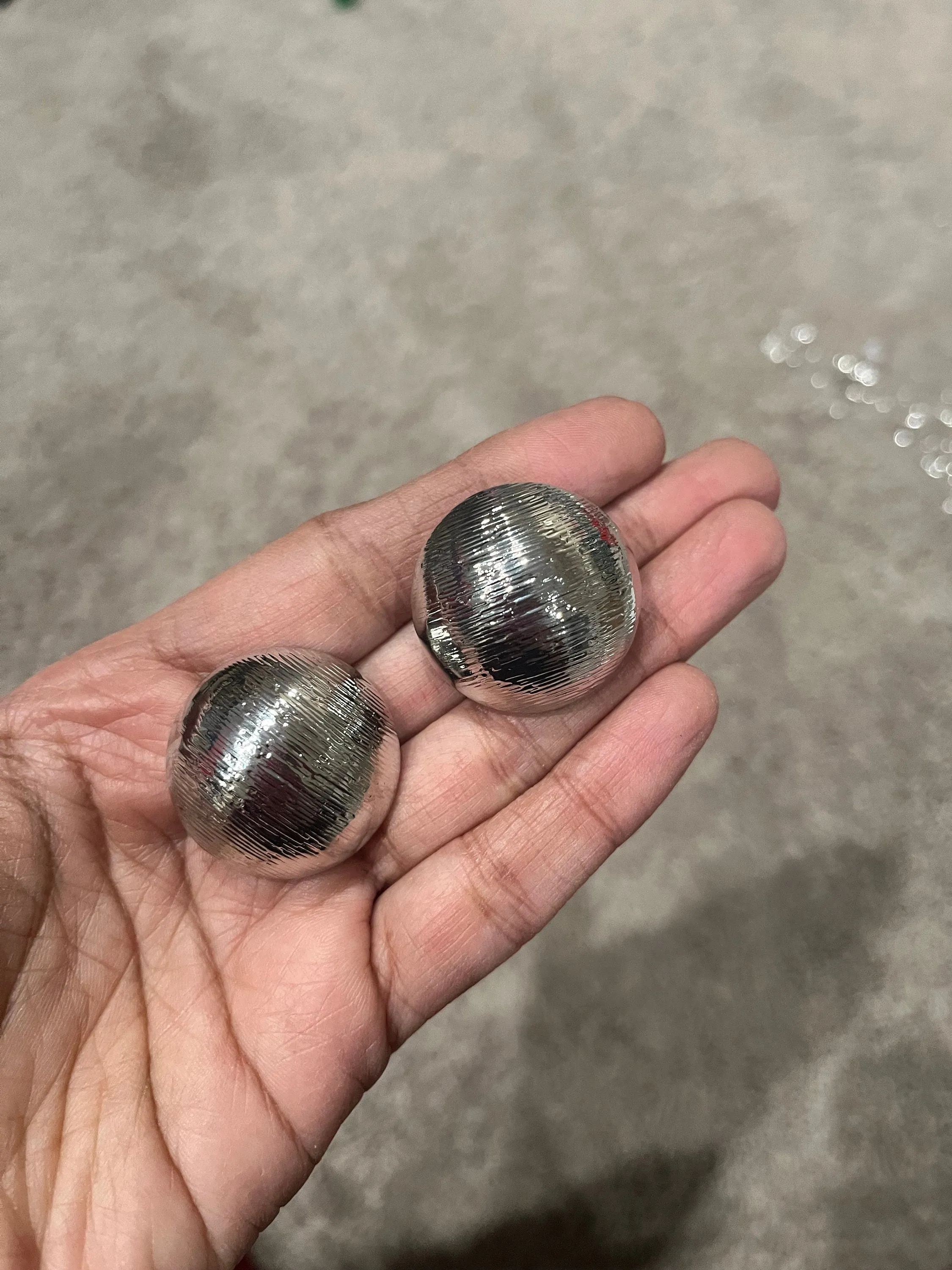Big Silver stud earrings clip ons  , silver dome statement bold  studs large , silver round metal  , chunky mirror metal shiny stud earrings