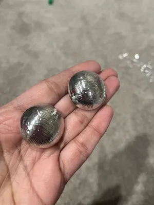 Big Silver stud earrings clip ons  , silver dome statement bold  studs large , silver round metal  , chunky mirror metal shiny stud earrings