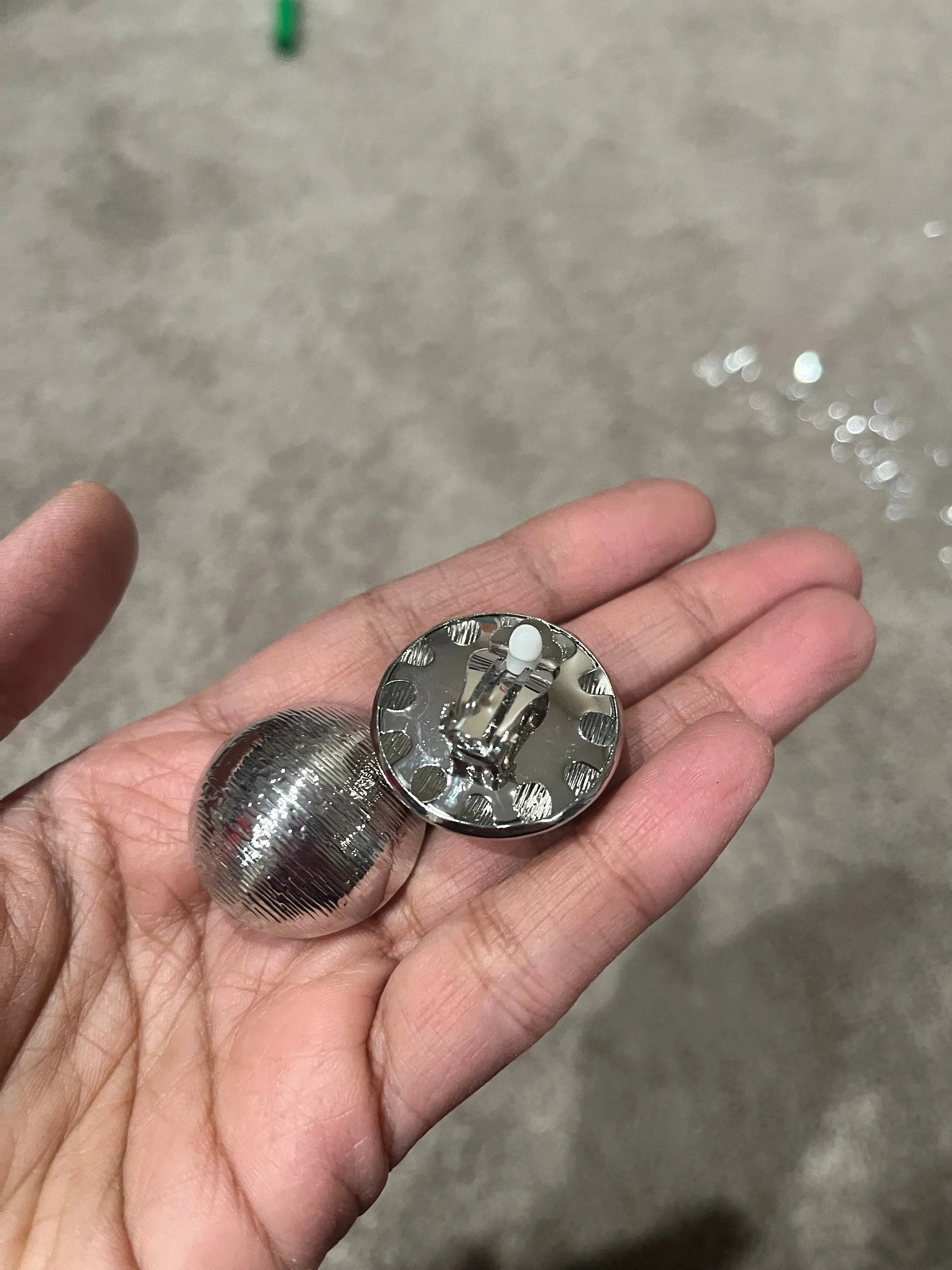 Big Silver stud earrings clip ons  , silver dome statement bold  studs large , silver round metal  , chunky mirror metal shiny stud earrings