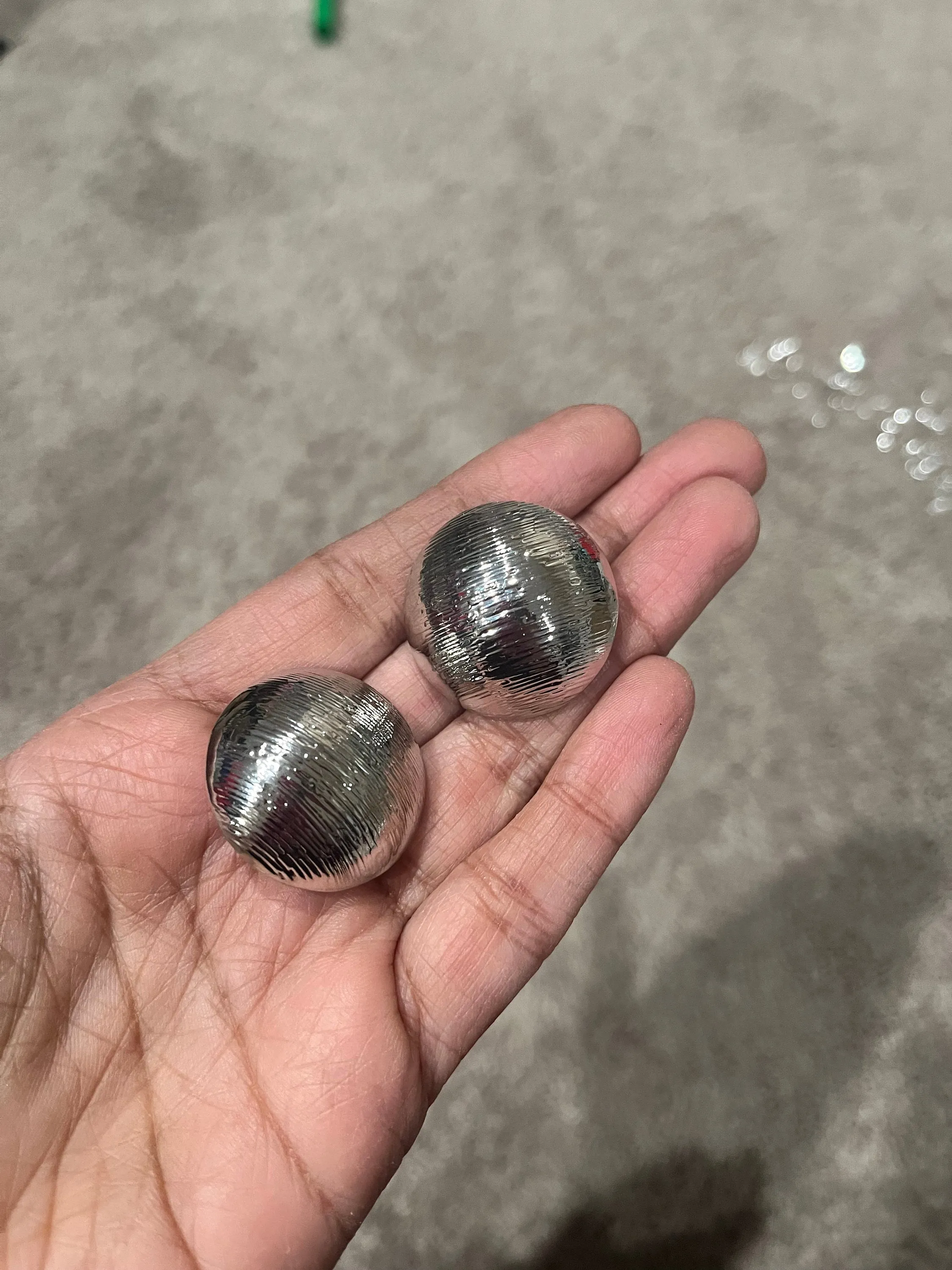 Big Silver stud earrings clip ons  , silver dome statement bold  studs large , silver round metal  , chunky mirror metal shiny stud earrings