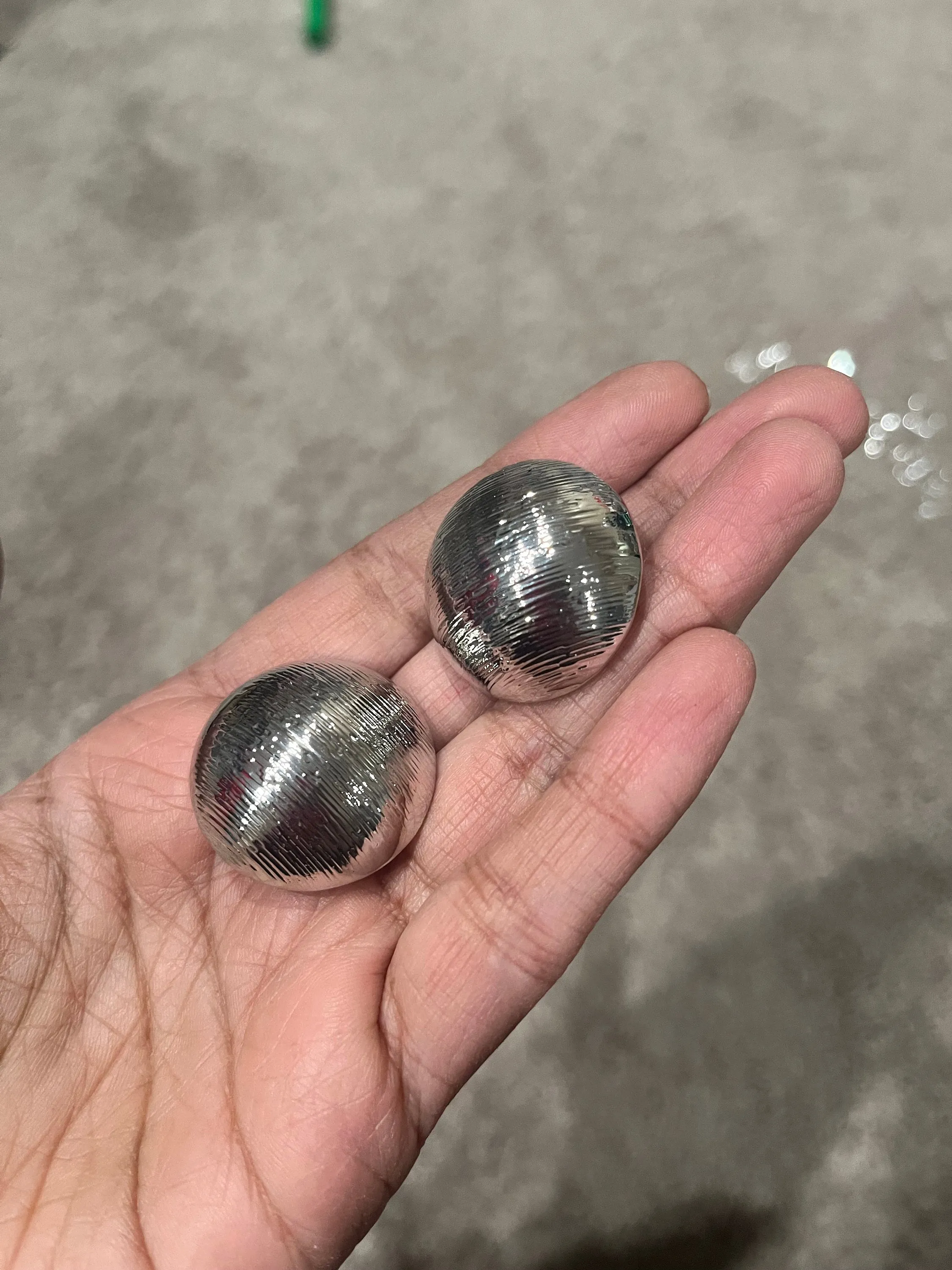 Big Silver stud earrings clip ons  , silver dome statement bold  studs large , silver round metal  , chunky mirror metal shiny stud earrings
