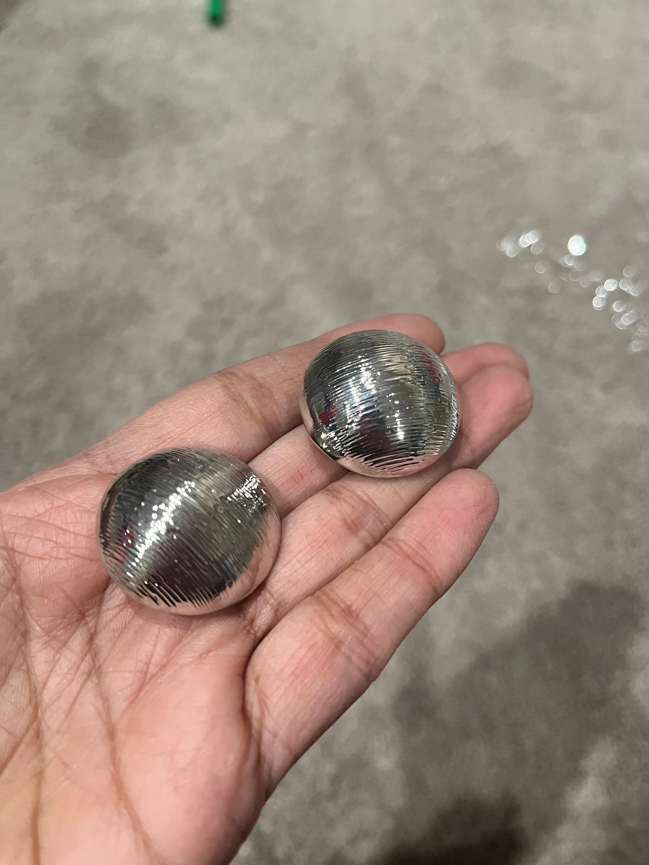 Big Silver stud earrings clip ons  , silver dome statement bold  studs large , silver round metal  , chunky mirror metal shiny stud earrings