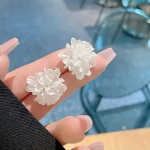 Big White Flowers Stud Earrings for Women Personality Fashion Unique Wedding Jewelry