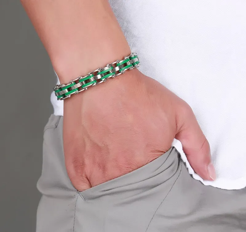 Biker Chain Bracelet For Men Stainless Steel Mix Color
