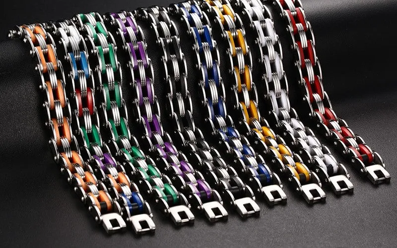 Biker Chain Bracelet For Men Stainless Steel Mix Color