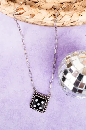 Black 5 Dice Silvertone Necklace