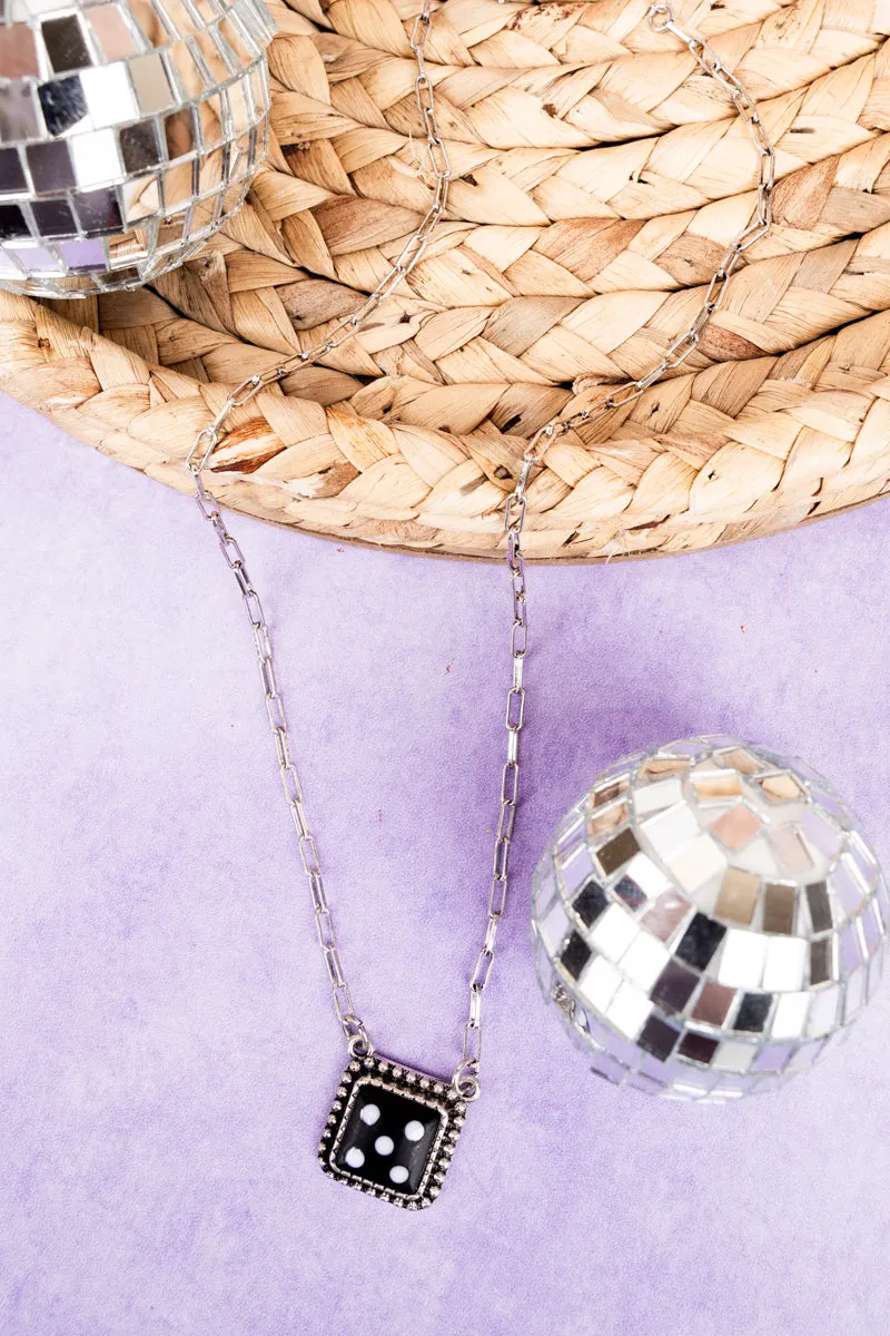 Black 5 Dice Silvertone Necklace
