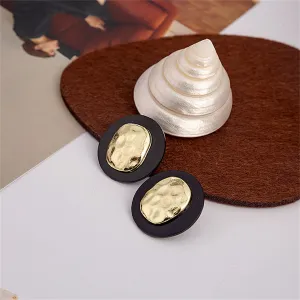 Black Enamel & 18K Gold-Plated Hammered Round Stud Earrings