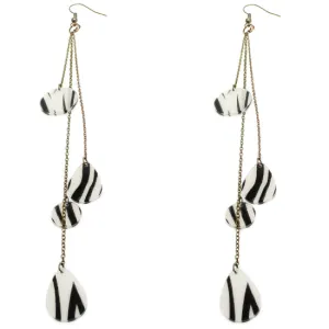 Black Zebra Print Drop Chain Earrings
