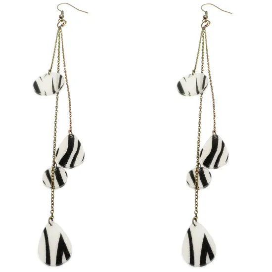 Black Zebra Print Drop Chain Earrings