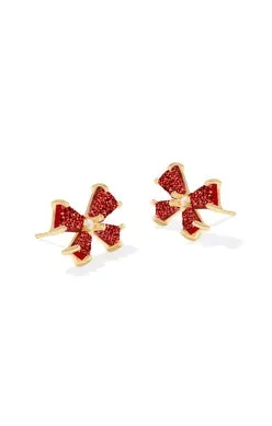 Blair Bow Small Stud Earring in Gold Bright Red Drusy