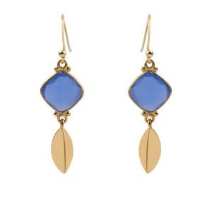 Blue Chalcedony Gold Leaf Drop Earrings