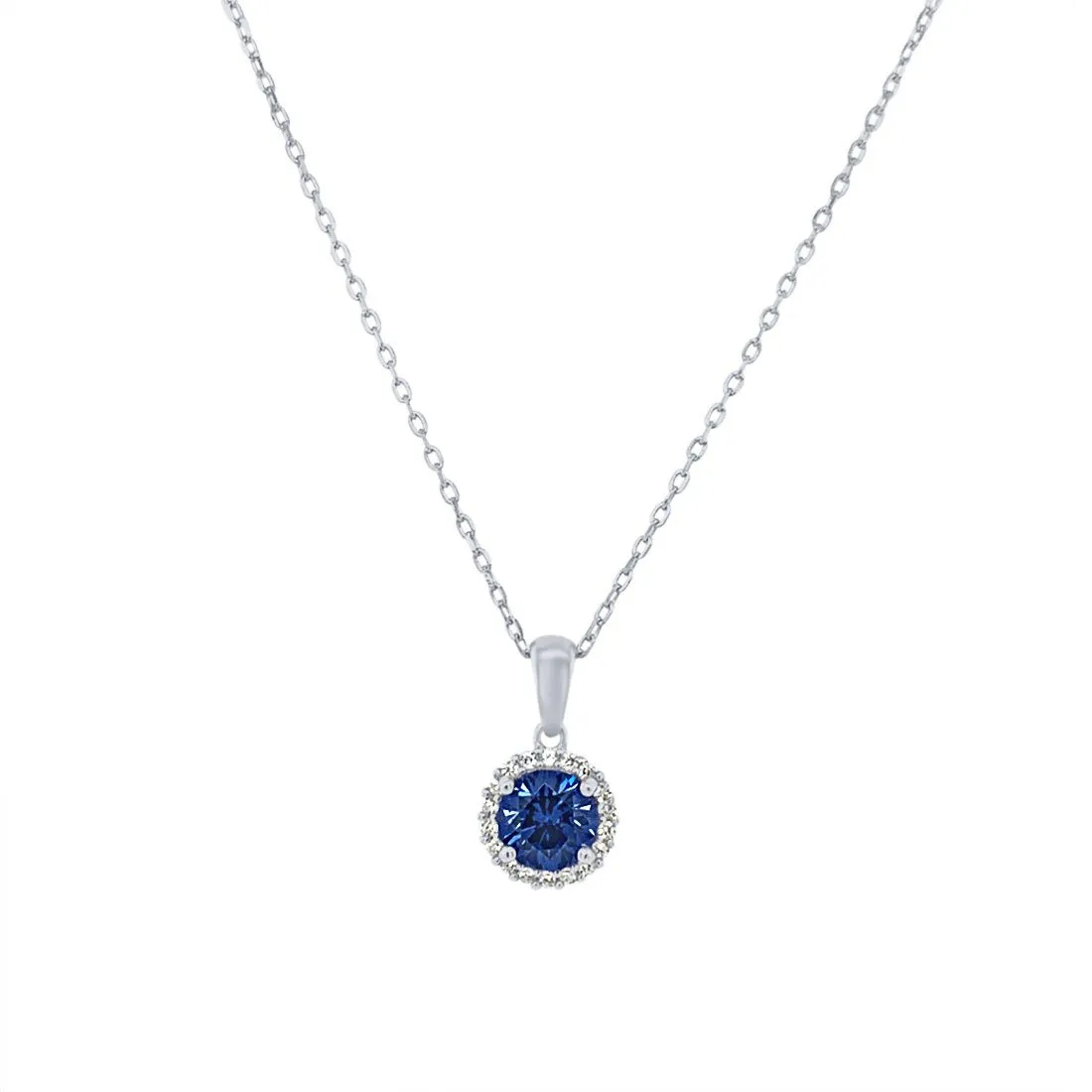 Blue Cubic Zirconia Halo Necklace & Earrings Jewellery Set