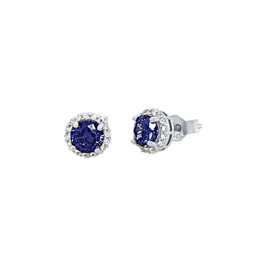 Blue Cubic Zirconia Halo Necklace & Earrings Jewellery Set