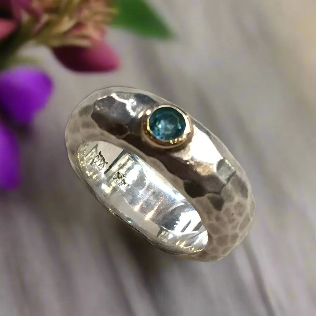 Blue Topaz Hammered Band - Clear Water.