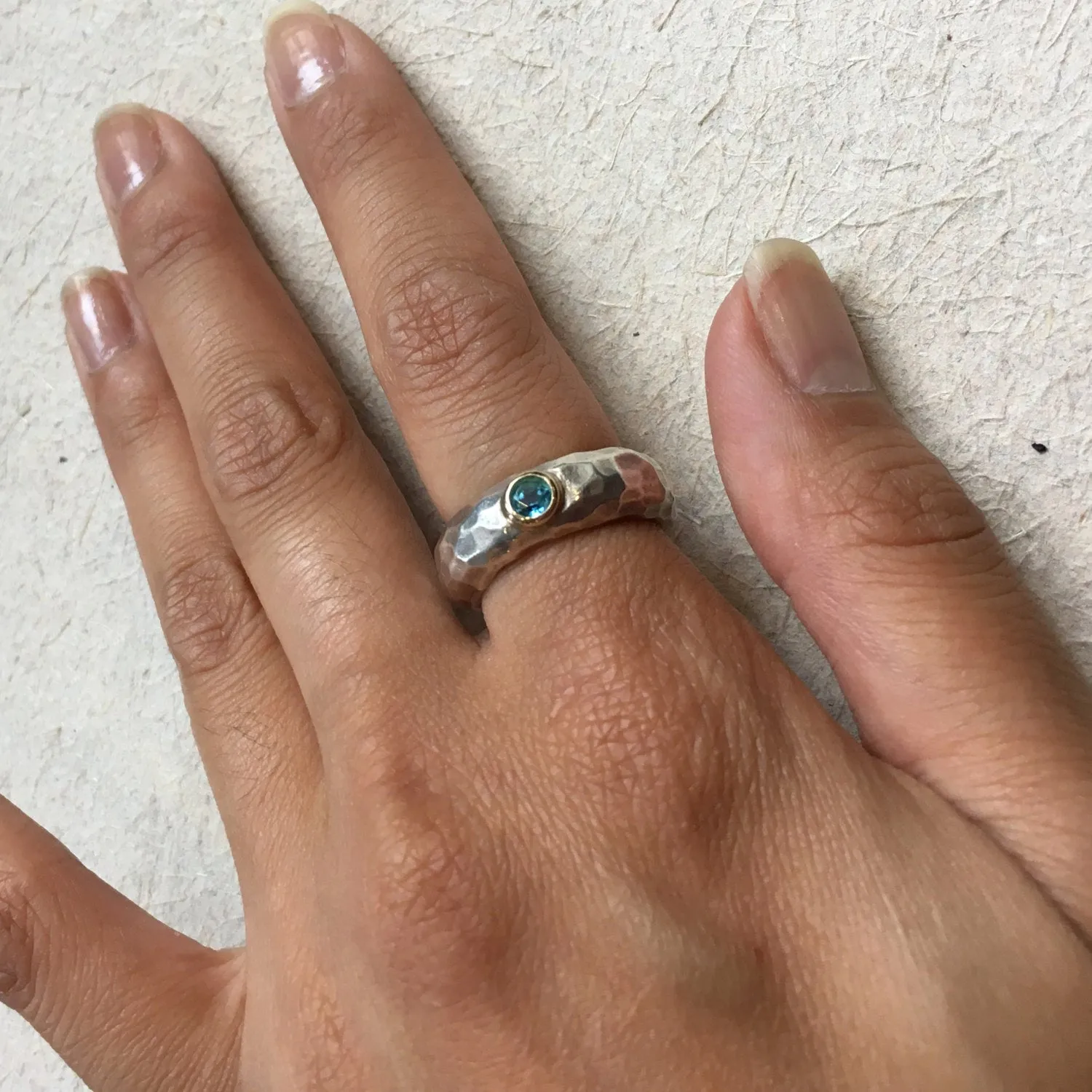 Blue Topaz Hammered Band - Clear Water.