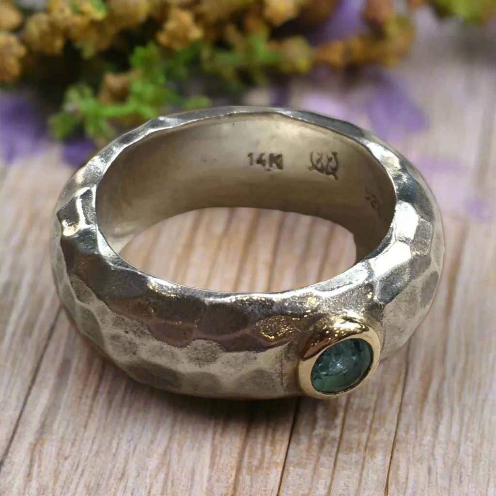 Blue Topaz Hammered Band - Clear Water.