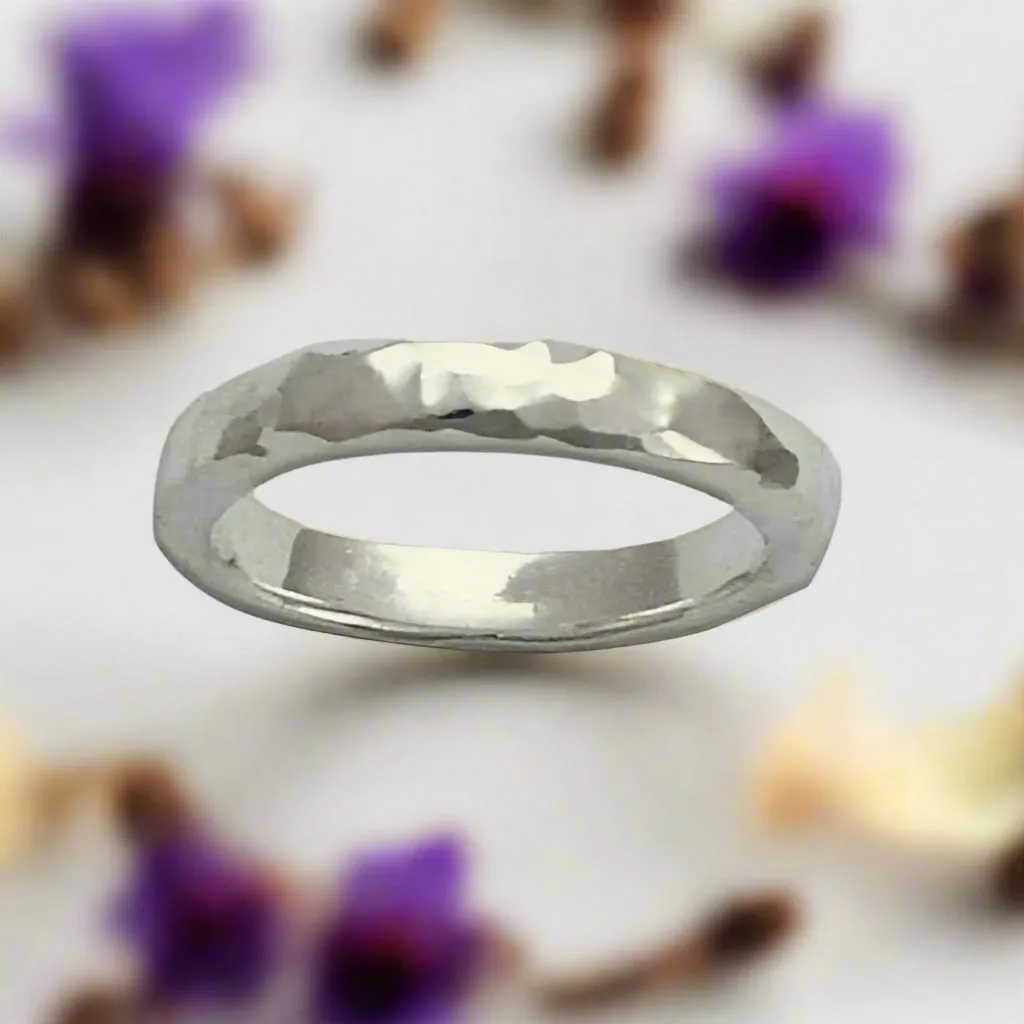 Blue Topaz Hammered Band - Clear Water.