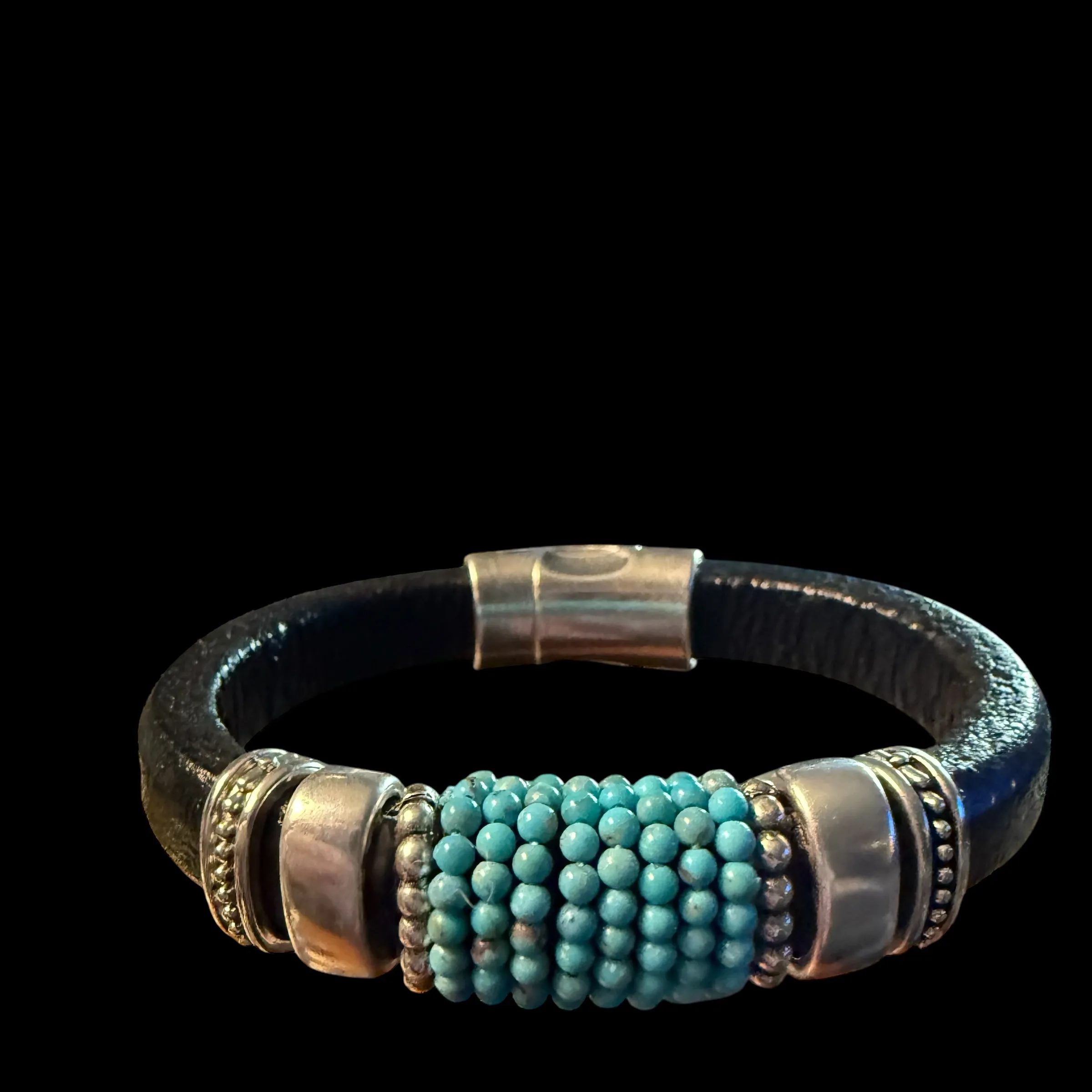 Blue Turquoise on Black Leather