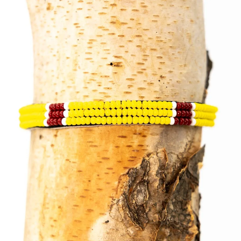 Bracelet -  Yellow Seed Bead & Leather