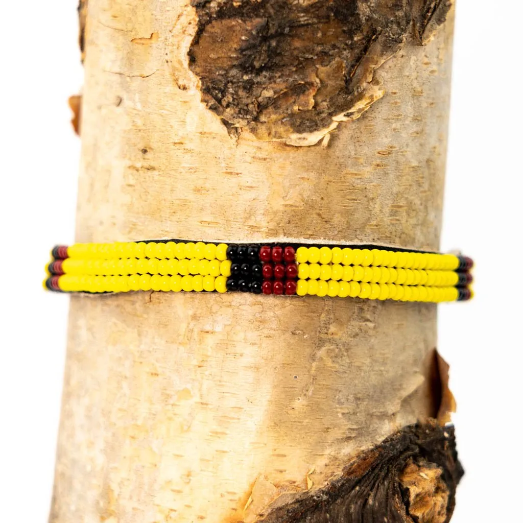 Bracelet -  Yellow Seed Bead & Leather