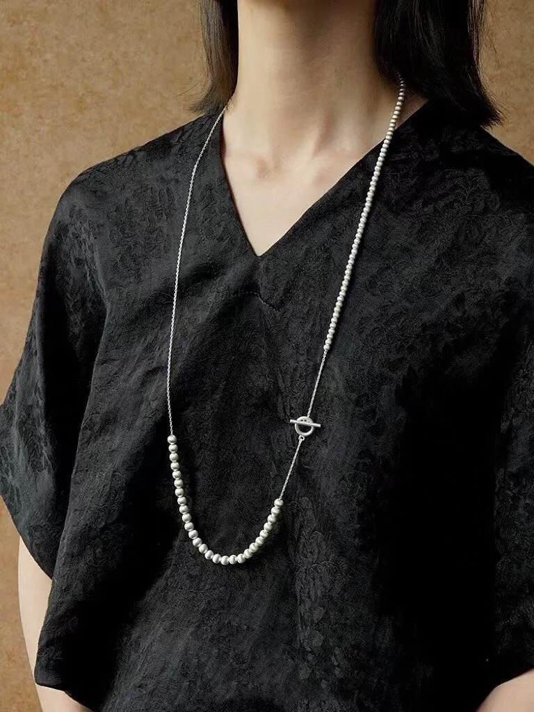 Brushed Bead Long Multi-Layer Wrap OT Chain Necklace