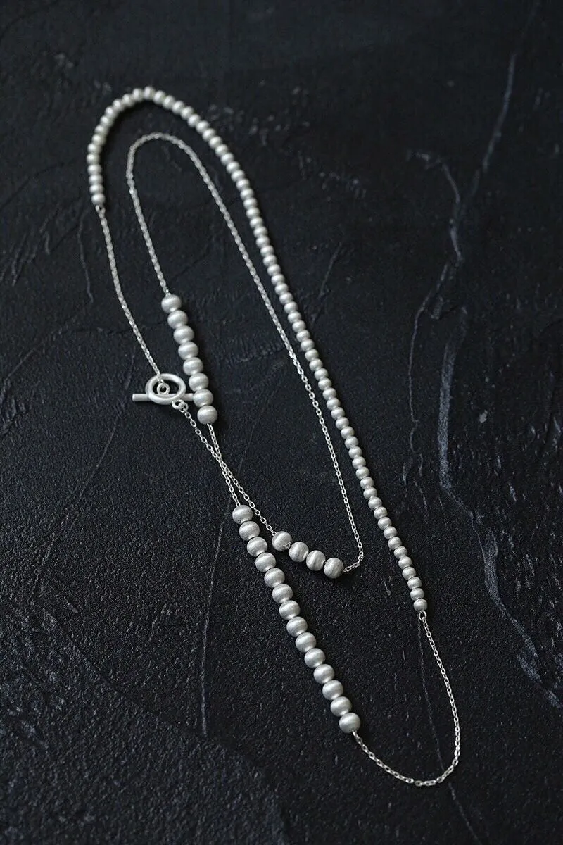 Brushed Bead Long Multi-Layer Wrap OT Chain Necklace