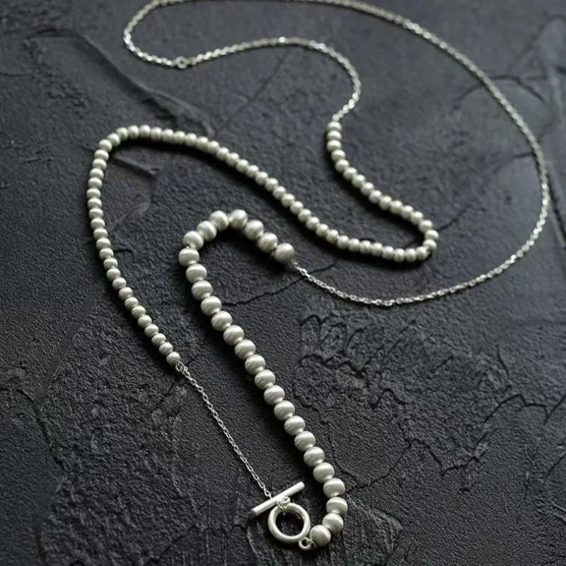 Brushed Bead Long Multi-Layer Wrap OT Chain Necklace