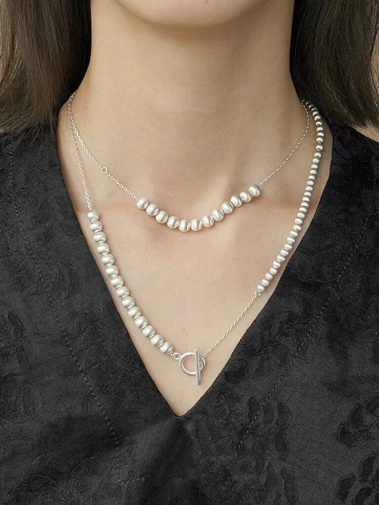 Brushed Bead Long Multi-Layer Wrap OT Chain Necklace