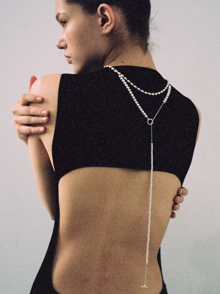Brushed Bead Long Multi-Layer Wrap OT Chain Necklace