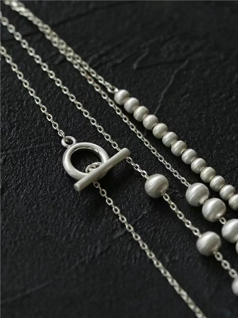 Brushed Bead Long Multi-Layer Wrap OT Chain Necklace