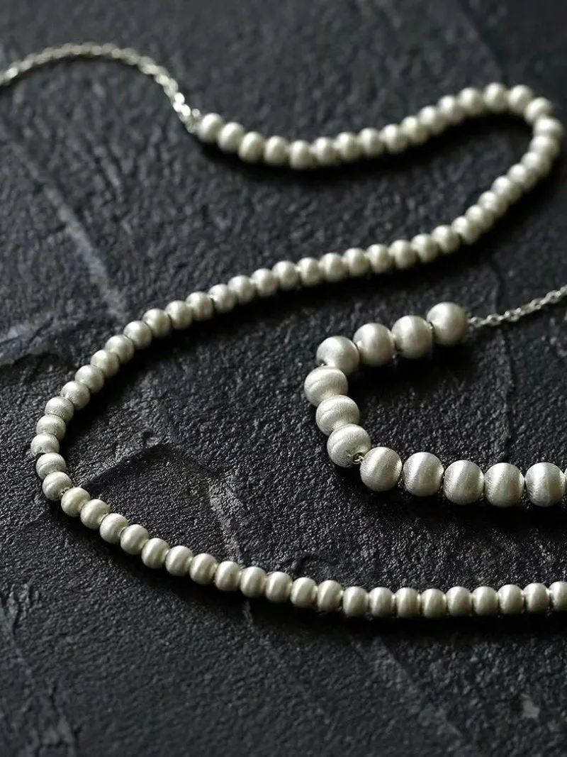 Brushed Bead Long Multi-Layer Wrap OT Chain Necklace