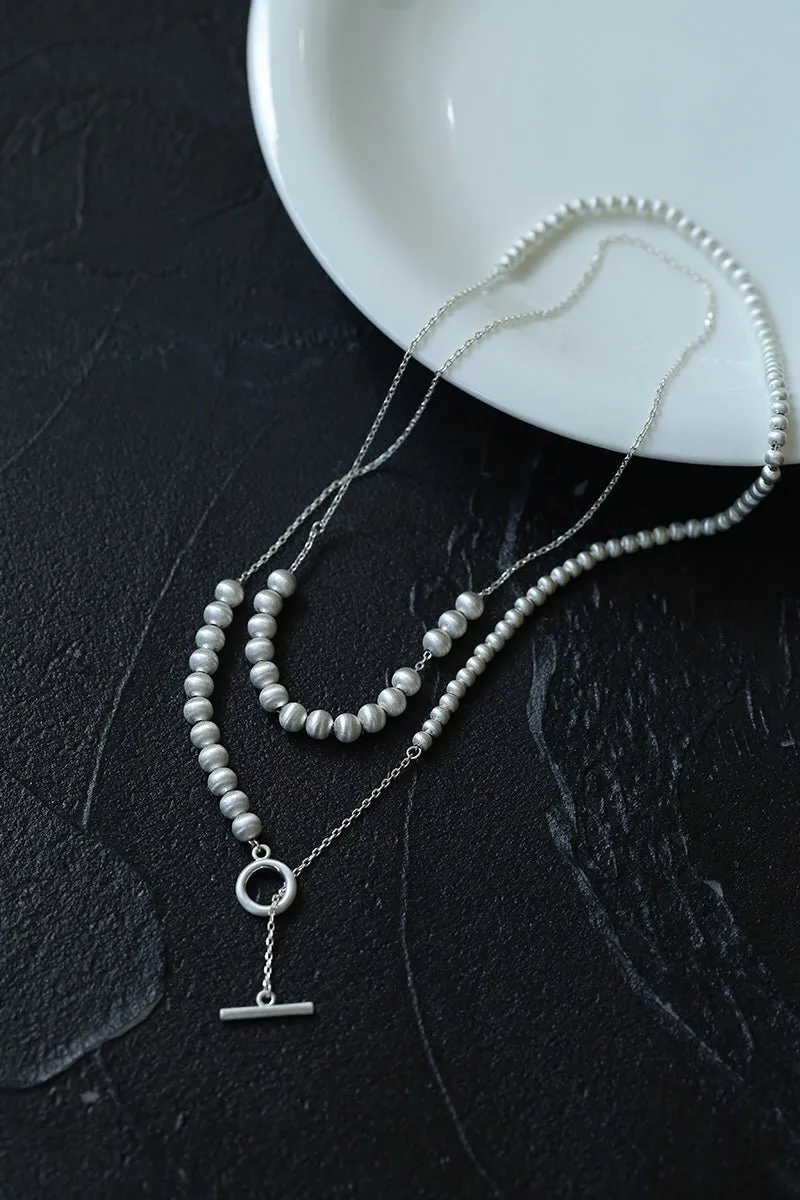 Brushed Bead Long Multi-Layer Wrap OT Chain Necklace