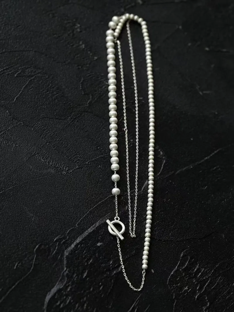 Brushed Bead Long Multi-Layer Wrap OT Chain Necklace