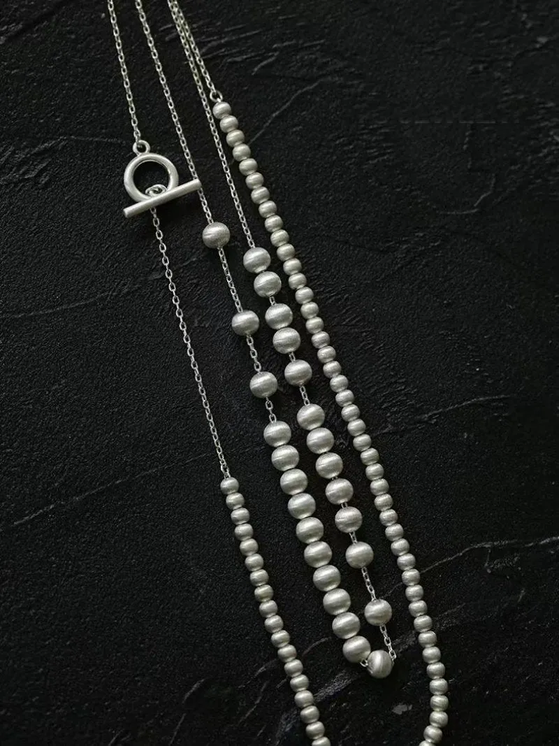 Brushed Bead Long Multi-Layer Wrap OT Chain Necklace