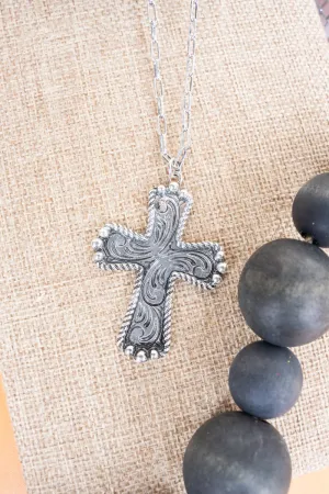 Canaan Cross Silvertone Necklace