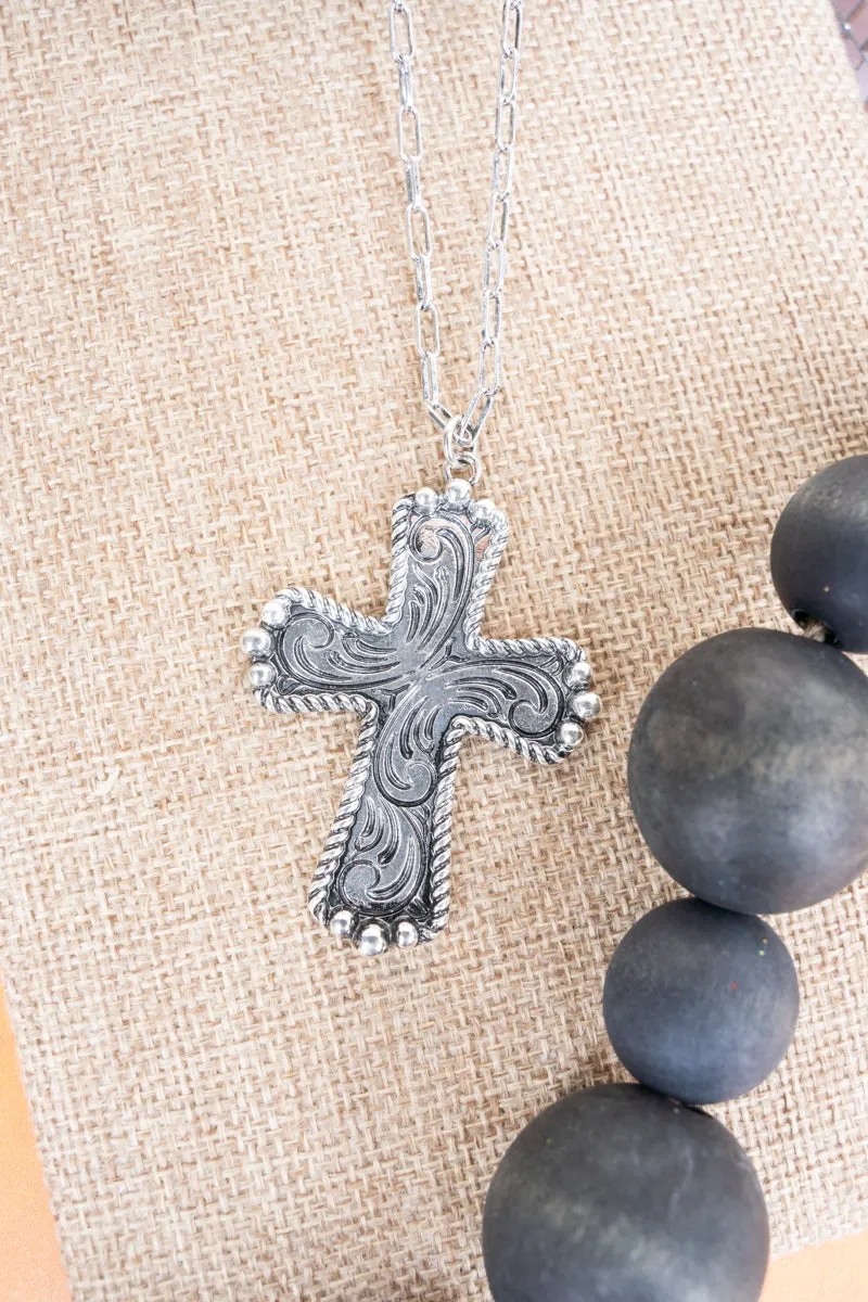 Canaan Cross Silvertone Necklace