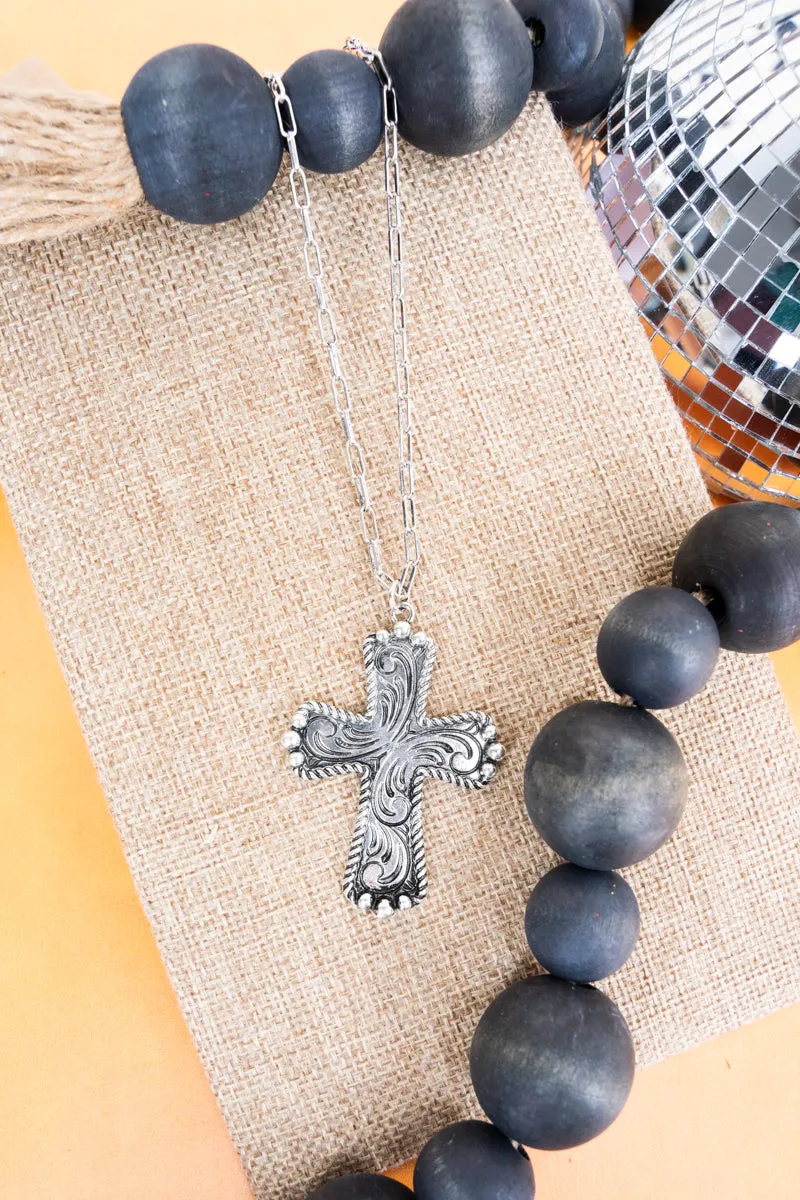 Canaan Cross Silvertone Necklace