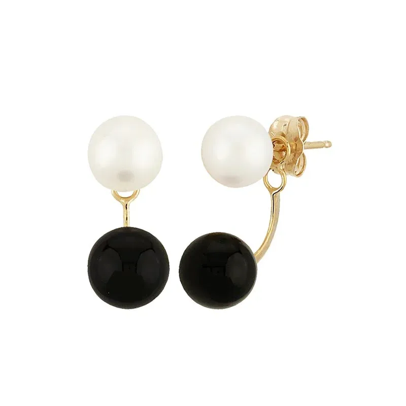 CARLA 14K YELLOW GOLD EARRING WITH FRESHWATER PEARL WITH ONYX DROP