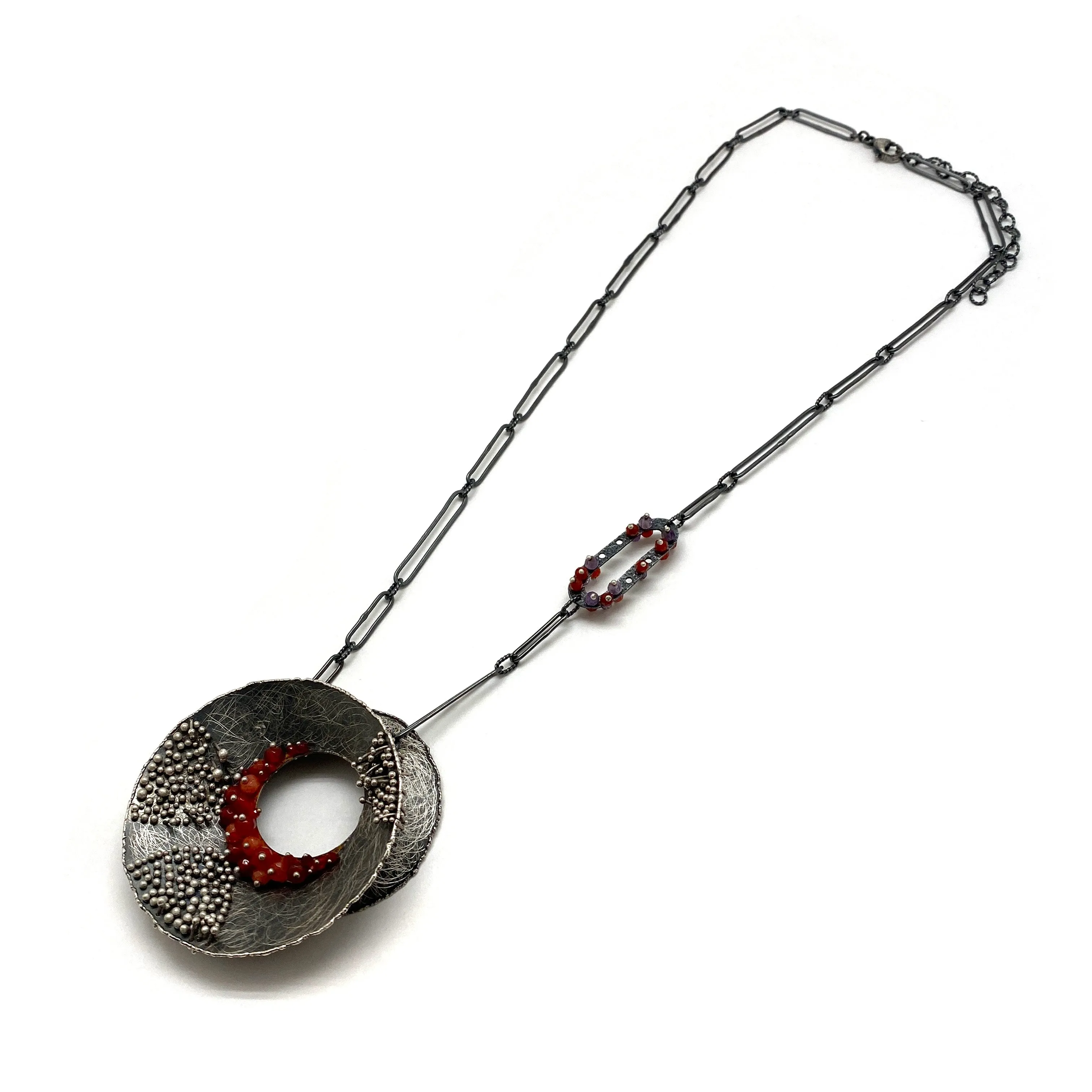 Carnelian and Silver Concave Necklace