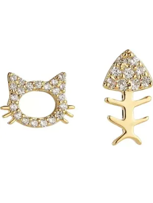 CAT & FISHBONE STUD EARRINGS