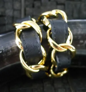 CC Skye Double Wrap Leather Bracelet in Black and Gold