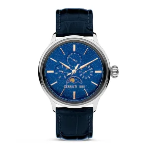 Cerruti 1881 Dervio Gents Blue Dial Silver Case Blue Leather Strap Watch with Blue Dial