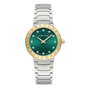 Cerruti 1881 Filiano Ladies Green Dial Gold Bezel Silver Stainless Steel Bracelet Watch
