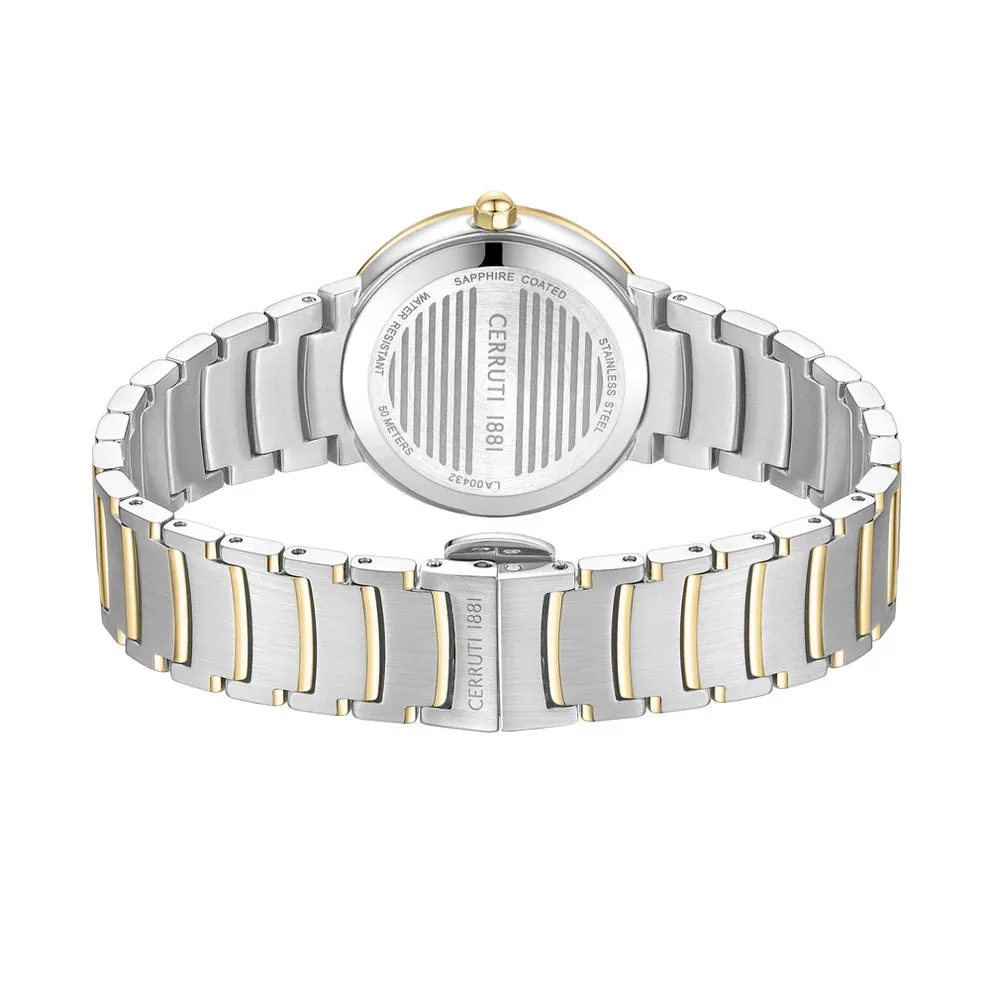 Cerruti 1881 Filiano Ladies Green Dial Gold Bezel Silver Stainless Steel Bracelet Watch