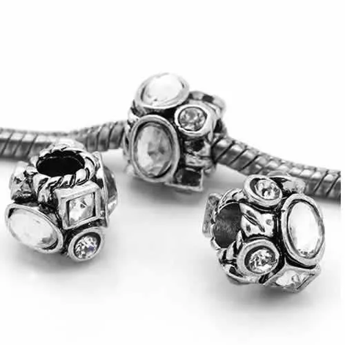 Charm with Round and Oval Rhinestones Charm Bead For Snake Chain Bracelet (Clear)