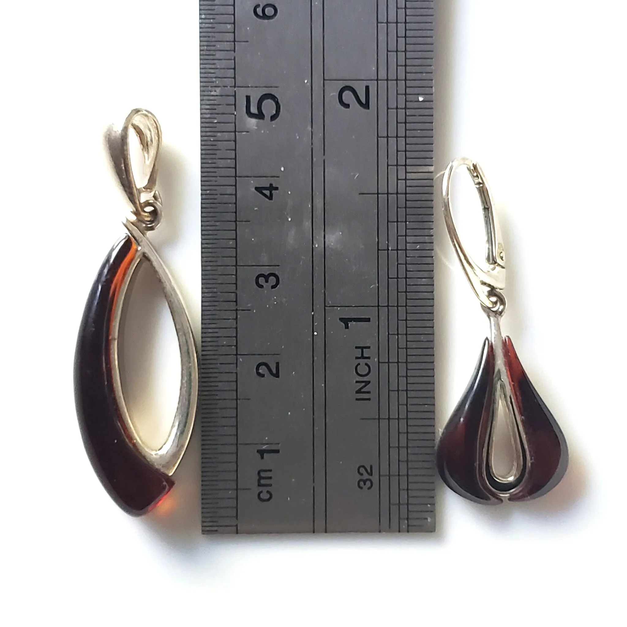 Cherry Amber Silver Modern Jewelry Set