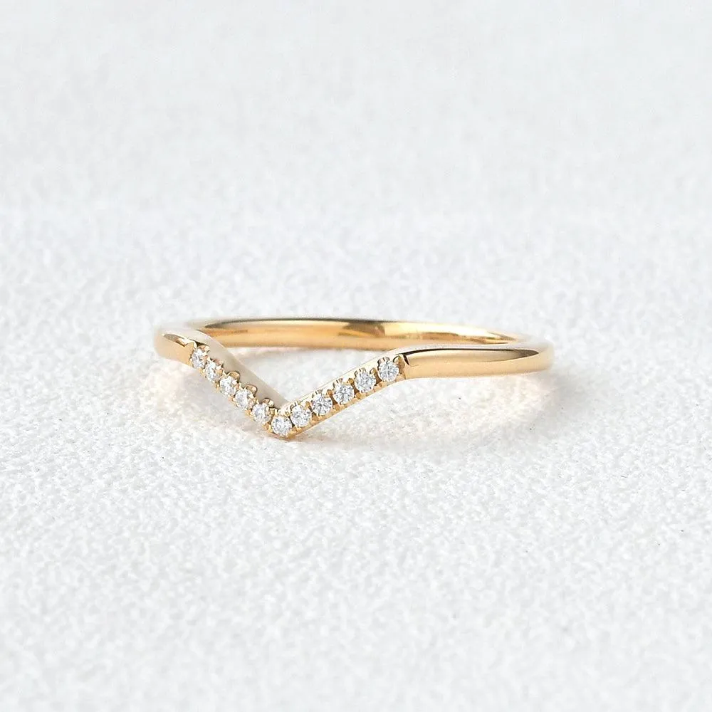 Chevron V Shaped Moissanite Yellow Gold Ring