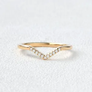 Chevron V Shaped Moissanite Yellow Gold Ring
