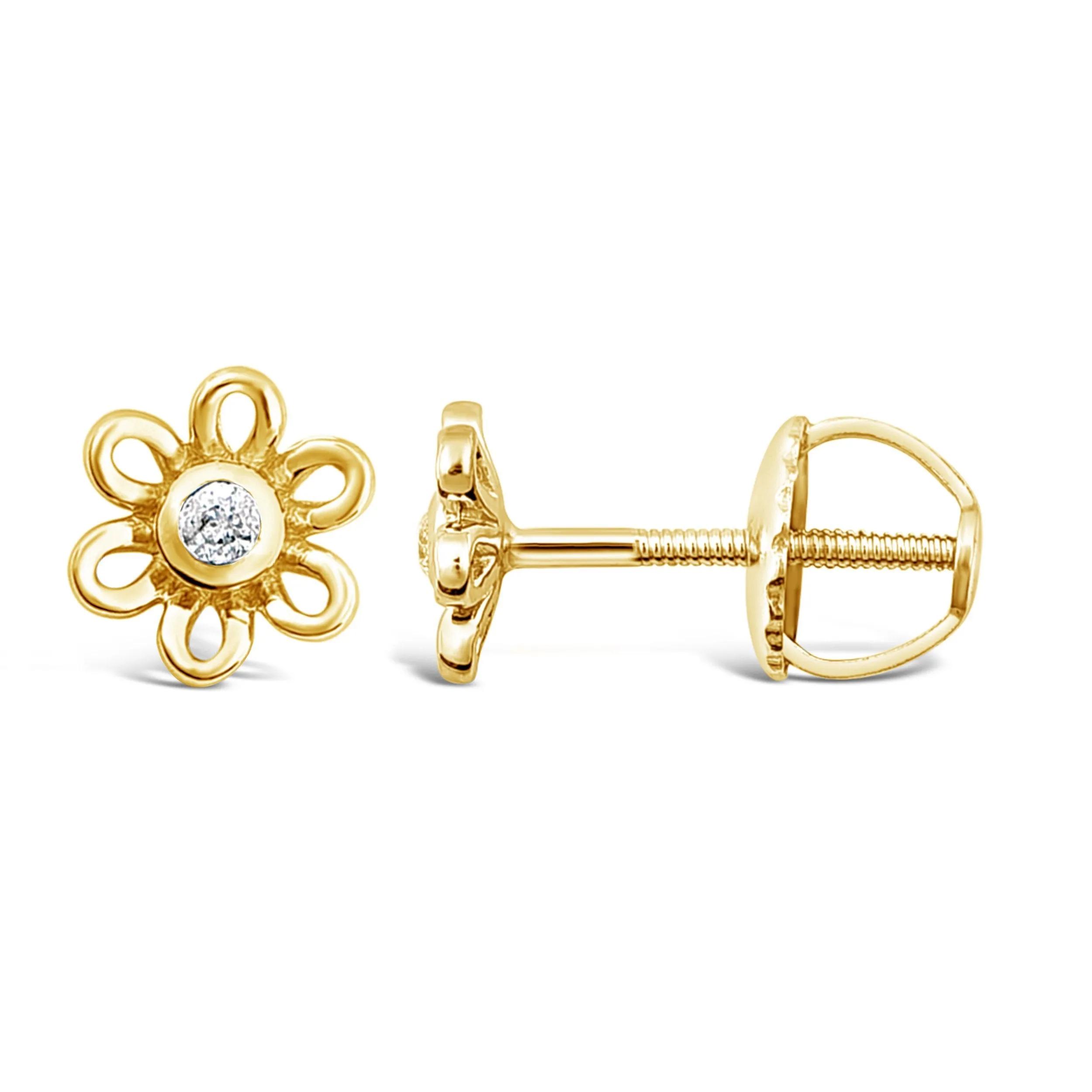 Children's Diamond Open Flower Earrings in 9ct Yellow Gold